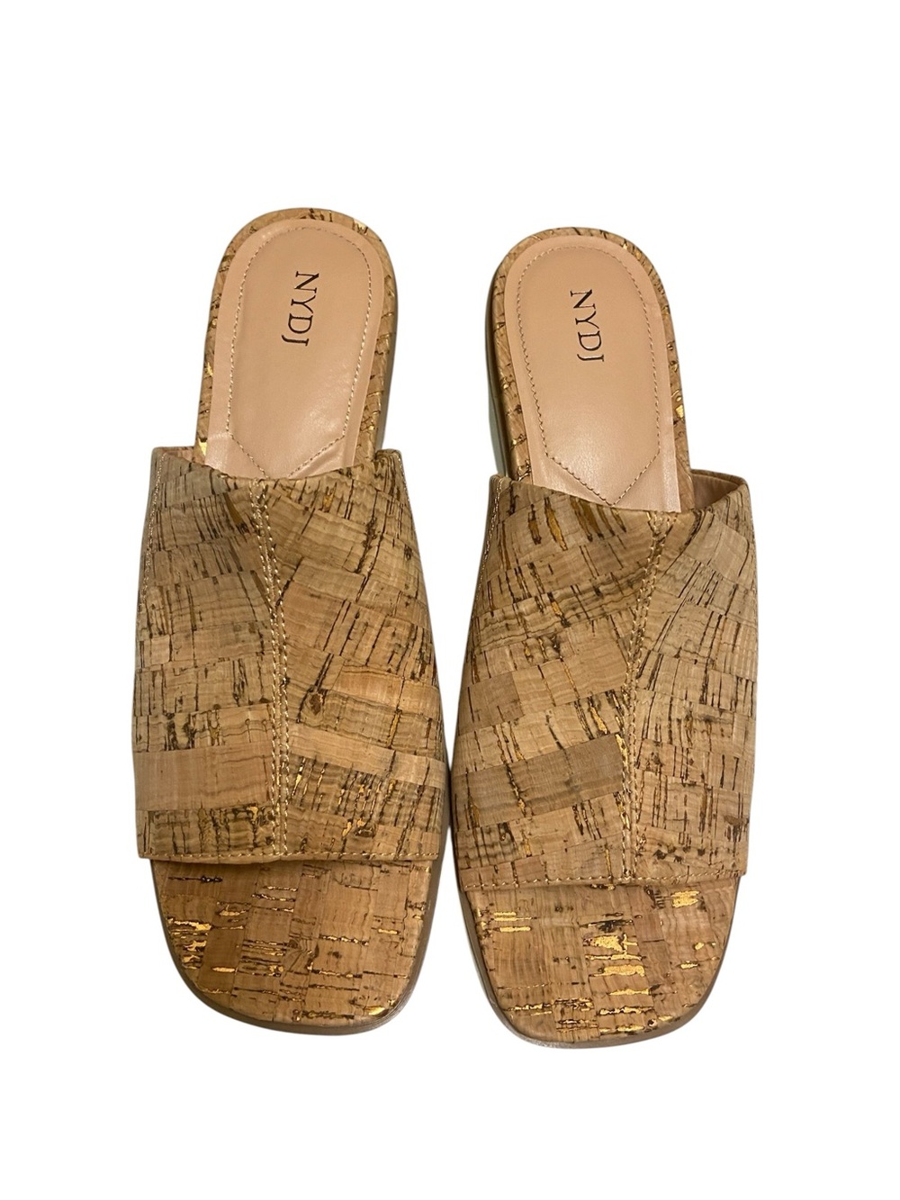 NYDJ Women’s Rysa Cork Slip-On Wedge Sandals Gold Accents Size 9 NWOT Neutral - Picture 6 of 13